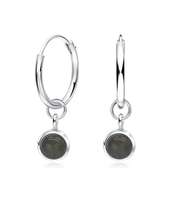 Grey Quartz Natural Stone Silver Hoop Earring HO-2477